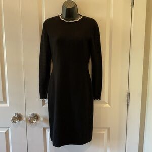 Brooks Brothers Red Fleece Elegant Black Knit Dress‎ with White Trim